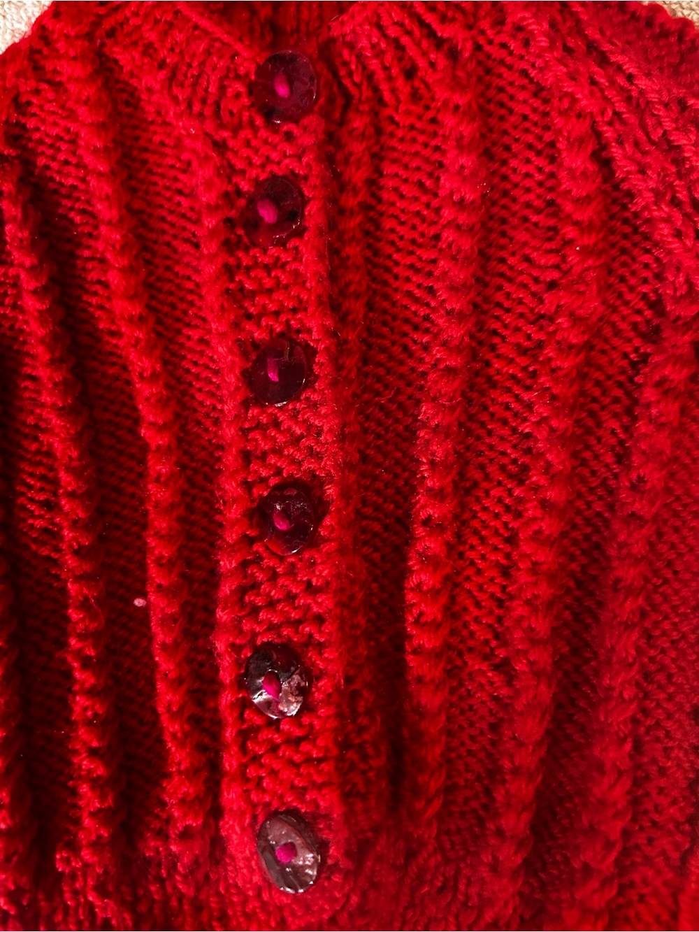 Hand-Knit Red Button-Up Sweater - Picture 2 of 5